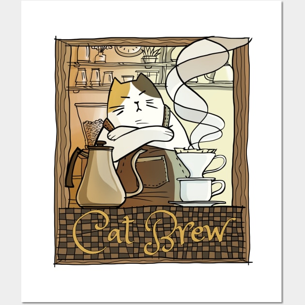 Cat Brew Wall Art by merahituhijau